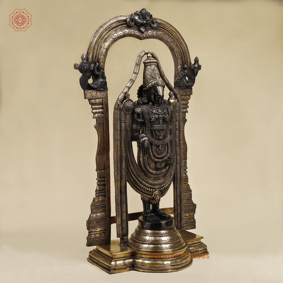 Brass Tirupati Balaji with Frame, Black & Golden Finish, 39"