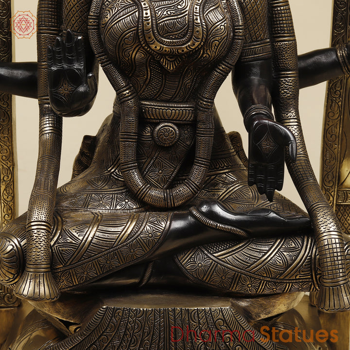 Brass Lakshmi Sitting (Padmavathi) With Special Frame, Deep Black & Smooth Finish, 30"