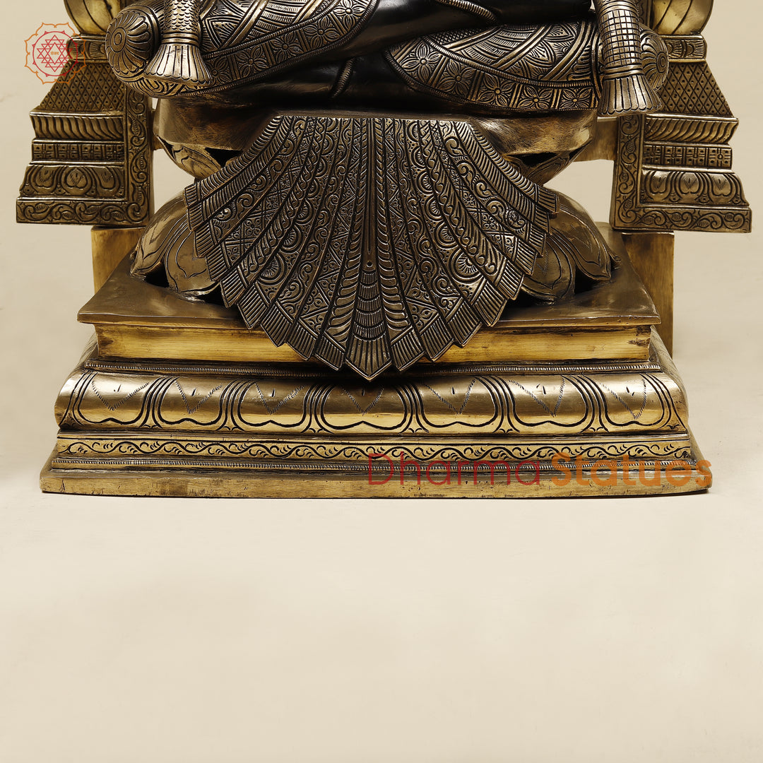 Brass Lakshmi Sitting (Padmavathi) With Special Frame, Deep Black & Smooth Finish, 30"