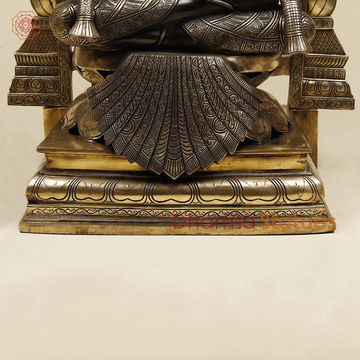 Brass Lakshmi Sitting (Padmavathi) With Special Frame, Deep Black & Smooth Finish, 30"