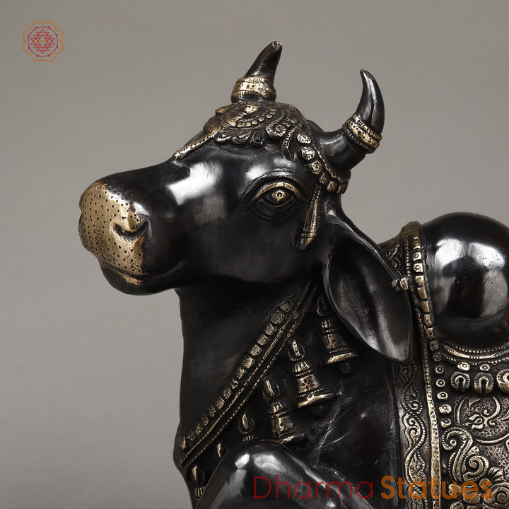 Brass Nandi Seated With Fine Carving, Black Patina & Smooth Finish, 22"