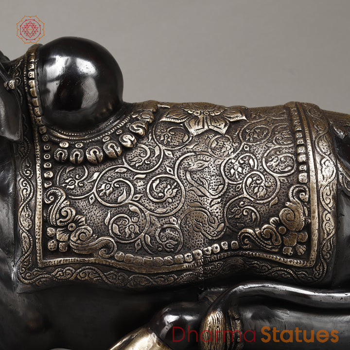 Brass Nandi Seated With Fine Carving, Black Patina & Smooth Finish, 22"