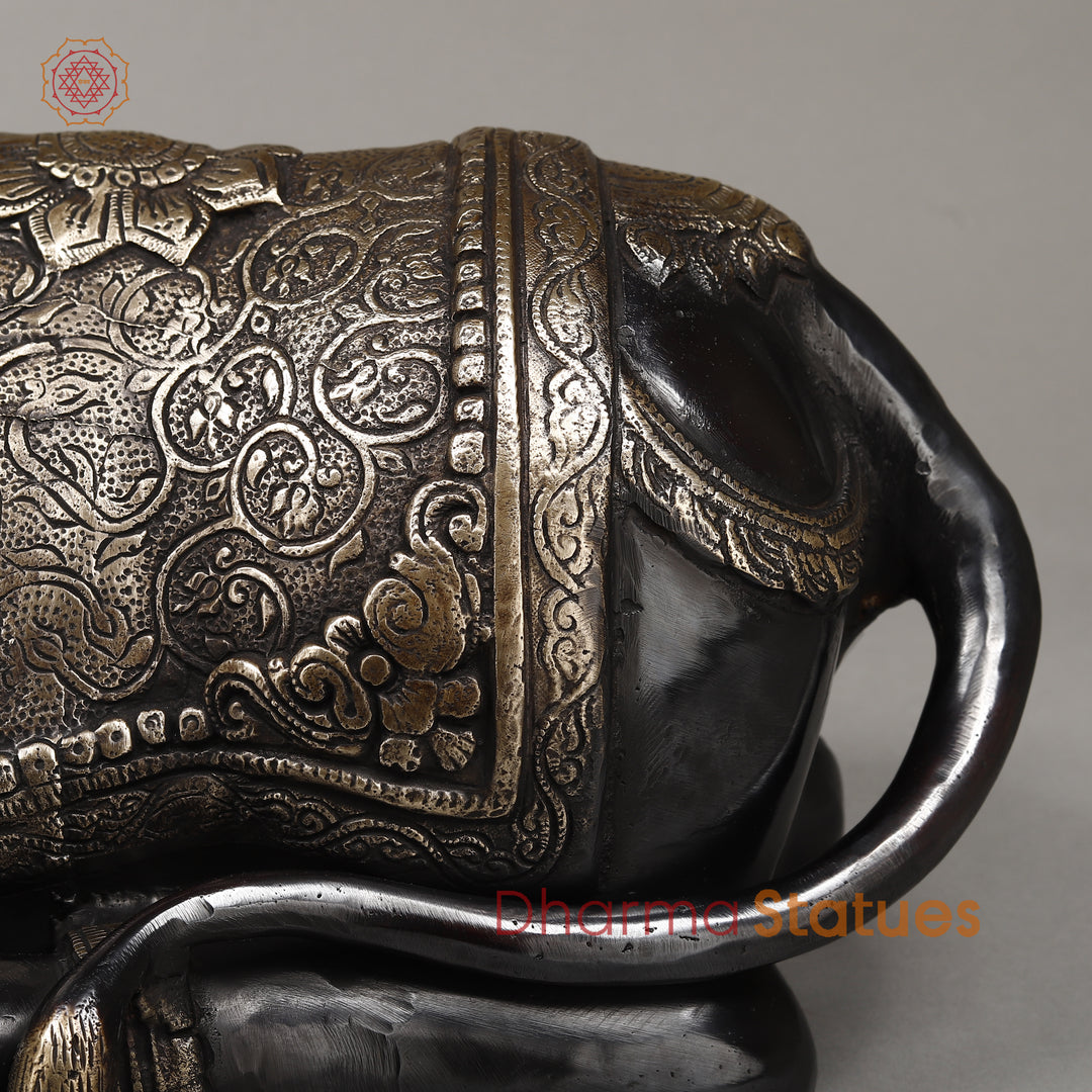 Brass Nandi Seated With Fine Carving, Black Patina & Smooth Finish, 22"