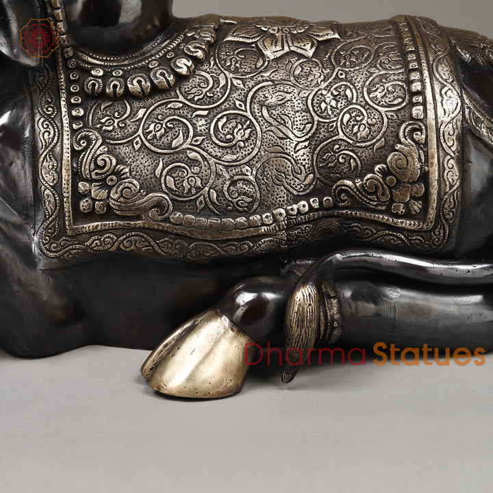 Brass Nandi Seated With Fine Carving, Black Patina & Smooth Finish, 22"