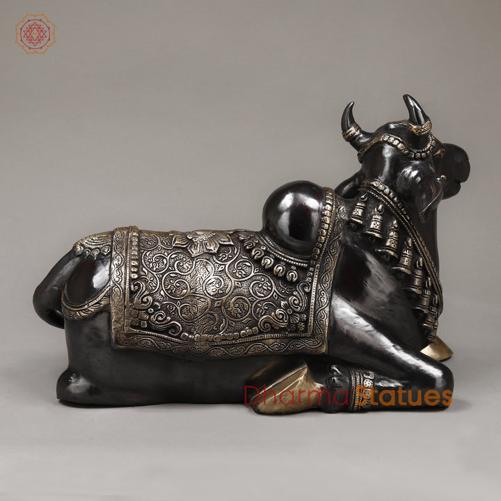 Brass Nandi Seated With Fine Carving, Black Patina & Smooth Finish, 22"