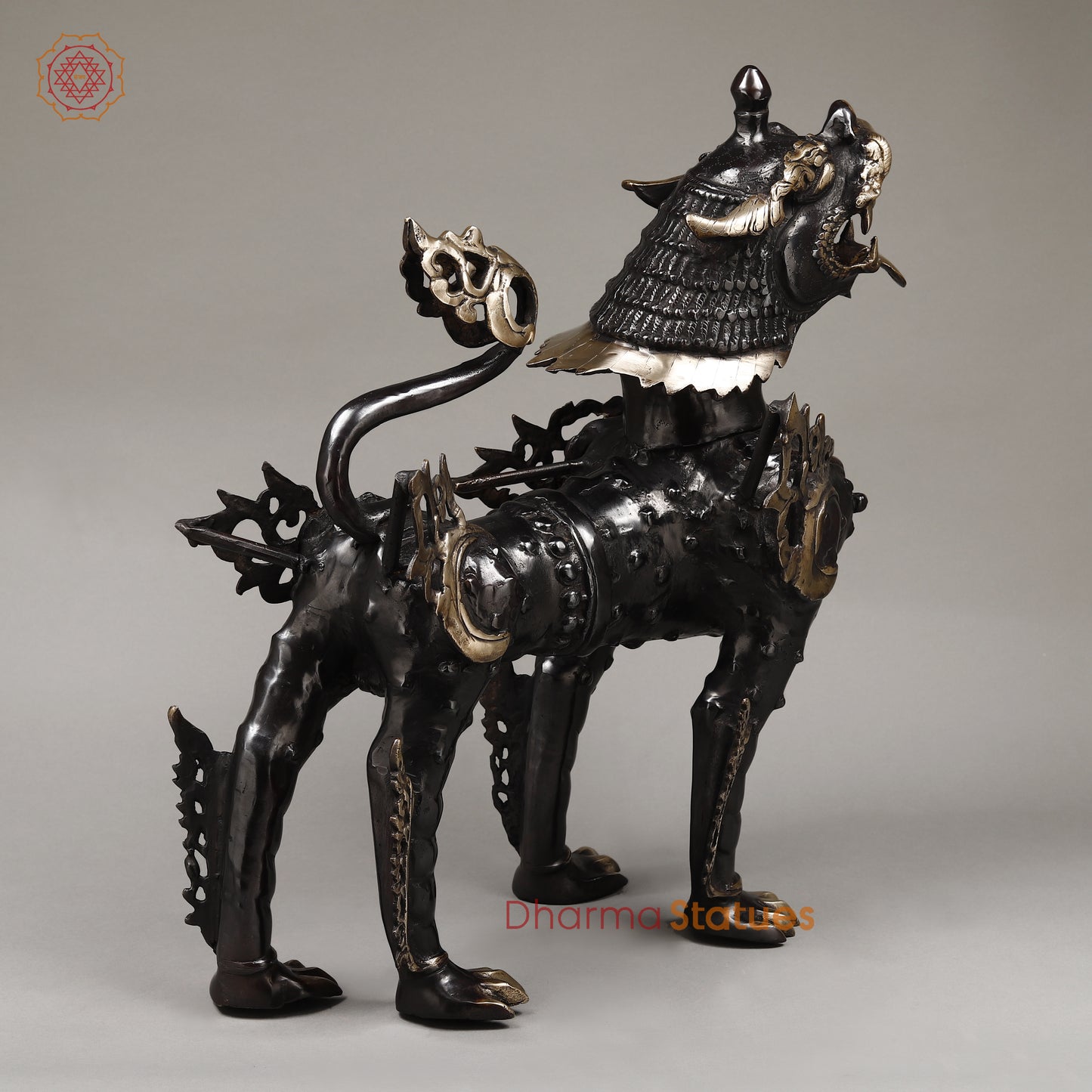 Brass Nepali Lion, Black Patina & Golden Finish, 22"