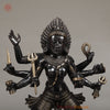 Brass Kaali Standing on Pedestal, Deep Black Color with Golden Finish, 23.5"