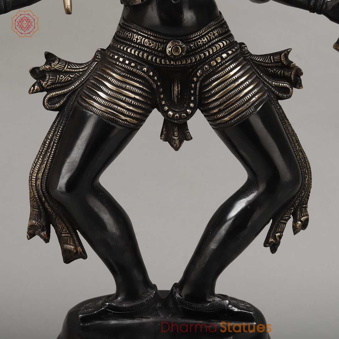 Brass Kaali Standing on Pedestal, Deep Black Color with Golden Finish, 23.5"