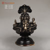 Brass Mukhalinga (Shivling) with Snake, Ganesh, Parvati, Karttikey and Nandi, Rich Black Finish 21"