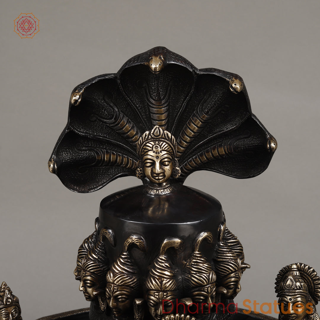 Brass Mukhalinga (Shivling) with Snake, Ganesh, Parvati, Karttikey and Nandi, Rich Black Finish 21"