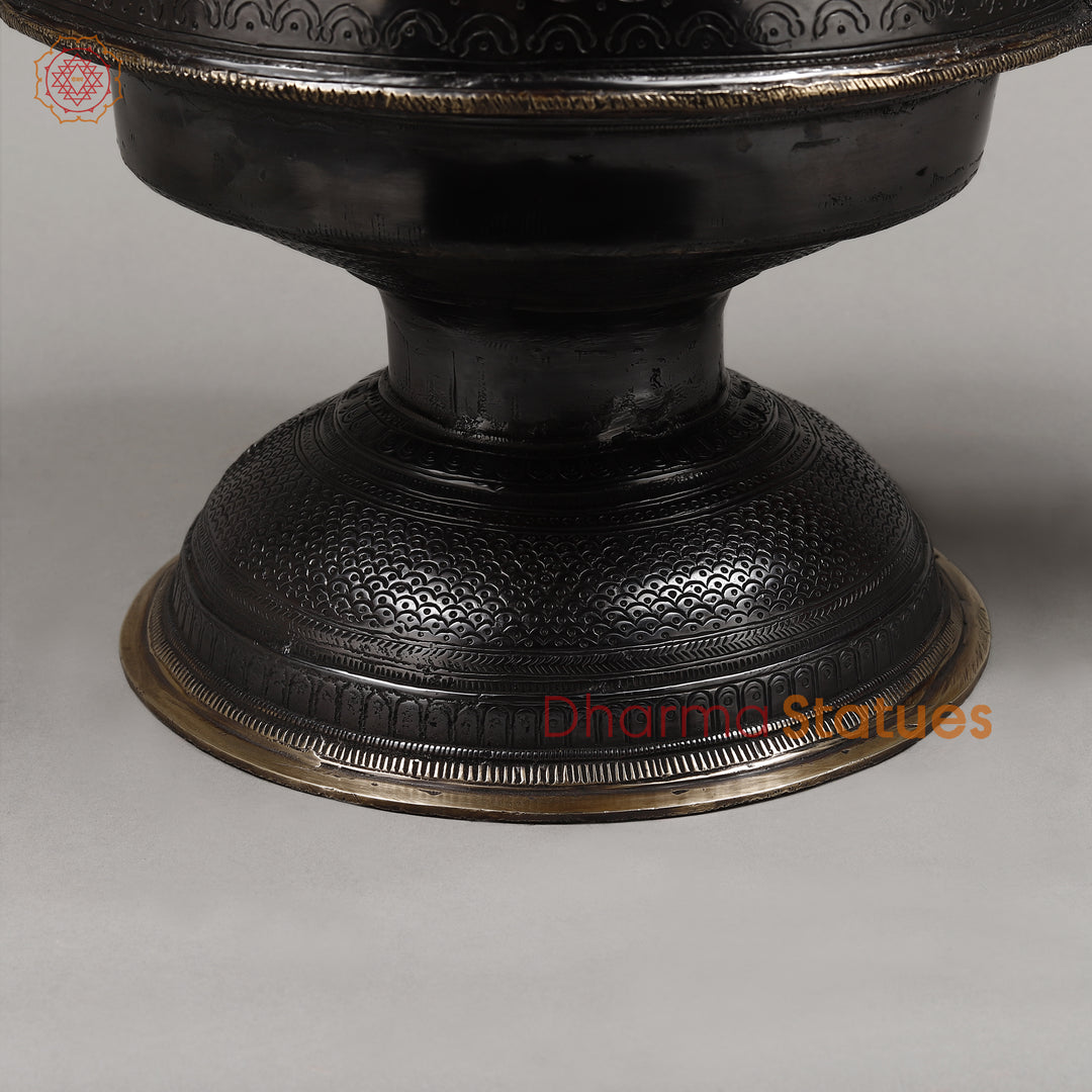 Brass Mukhalinga (Shivling) with Snake, Ganesh, Parvati, Karttikey and Nandi, Rich Black Finish 21"