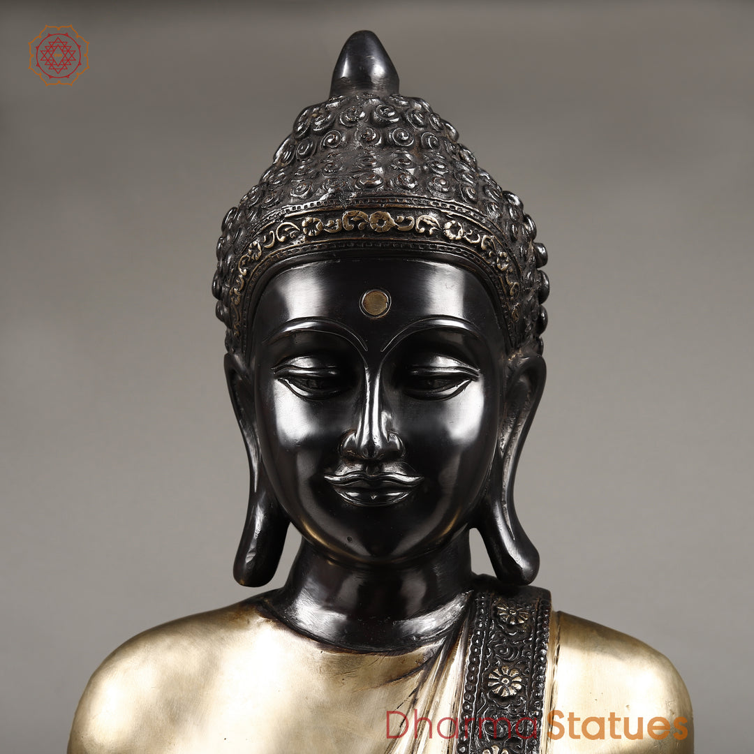 Brass Buddha Standing, Deep Black and Smooth Finish 42"