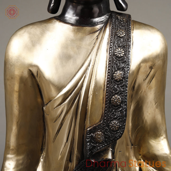 Brass Buddha Standing, Deep Black and Smooth Finish 42"