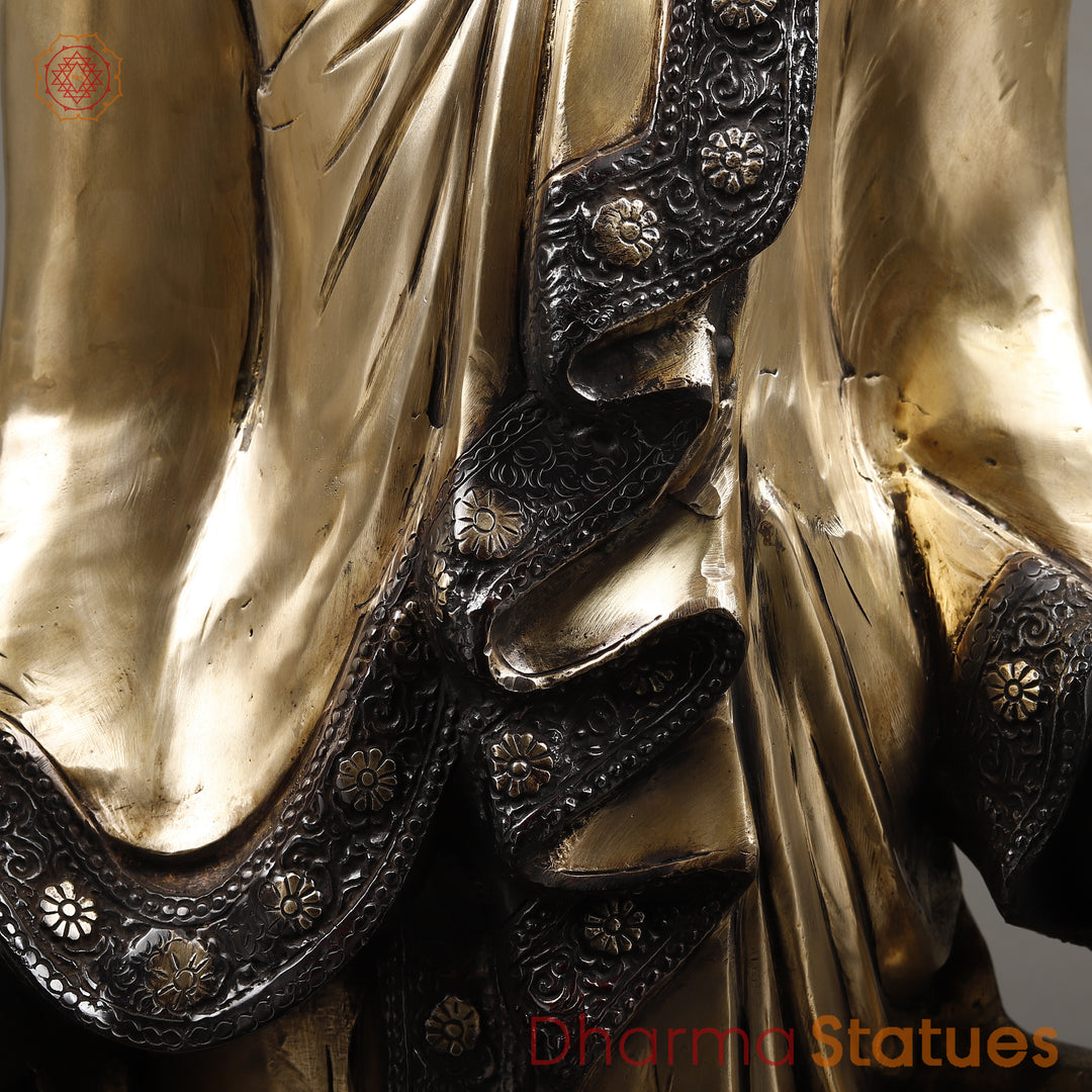 Brass Buddha Standing, Deep Black and Smooth Finish 42"