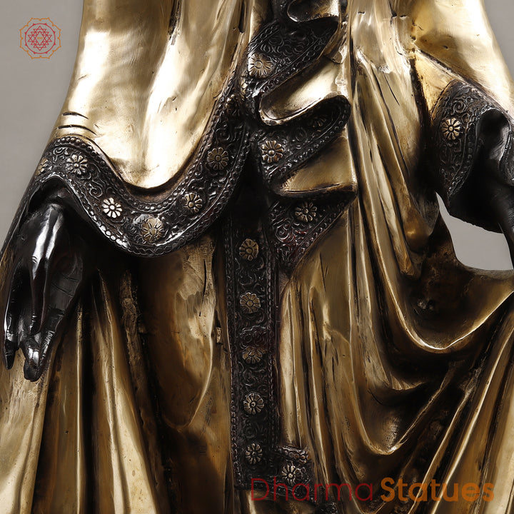 Brass Buddha Standing, Deep Black and Smooth Finish 42"