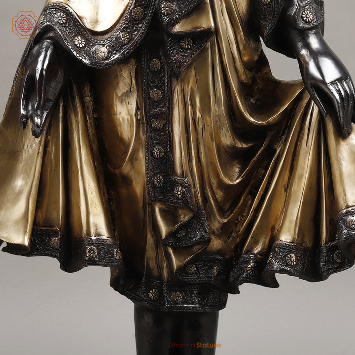 Brass Buddha Standing, Deep Black and Smooth Finish 42"