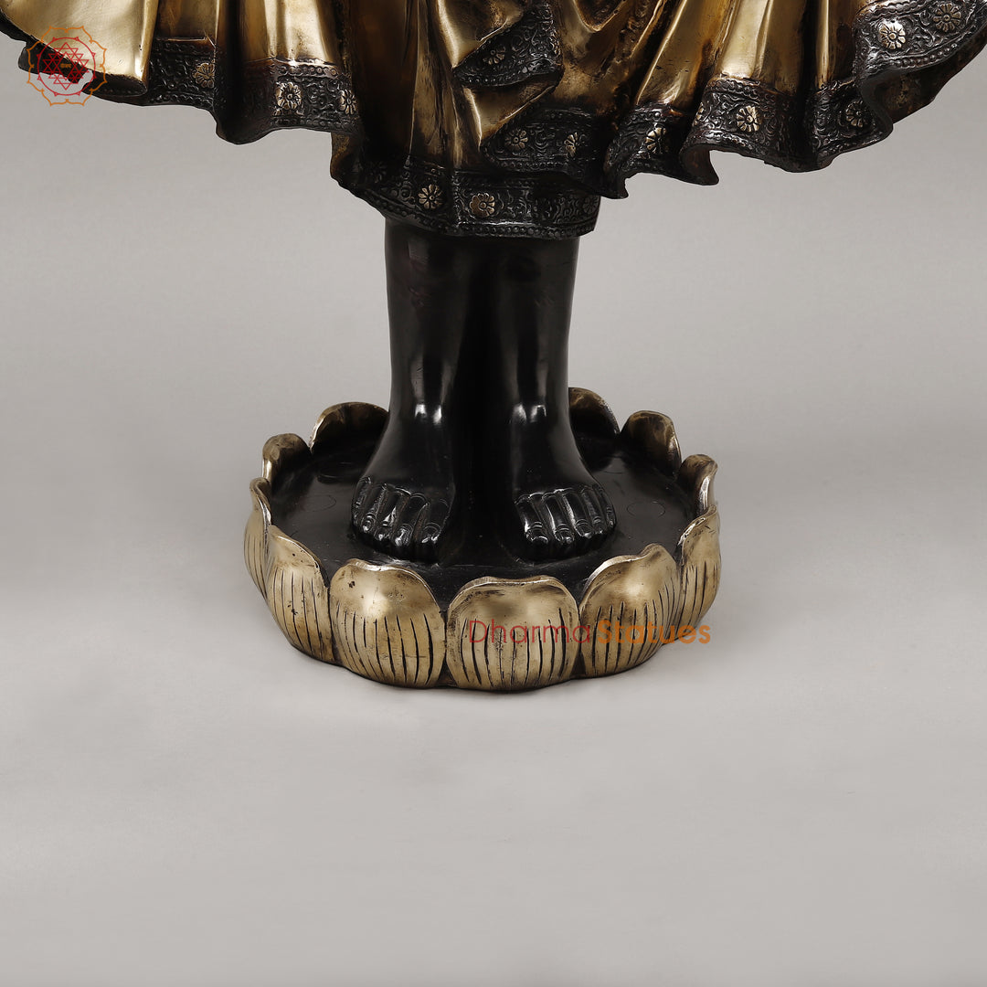 Brass Buddha Standing, Deep Black and Smooth Finish 42"