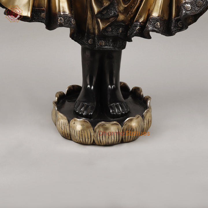 Brass Buddha Standing, Deep Black and Smooth Finish 42"