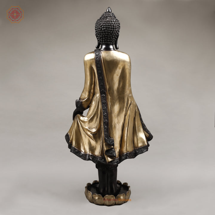 Brass Buddha Standing, Deep Black and Smooth Finish 42"