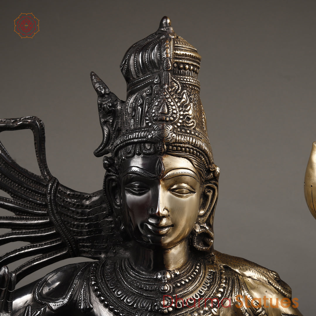 Brass Ardhanarishwara Standing, Shiv and Parvati as One, Black Patina & Gold Finish, 40"