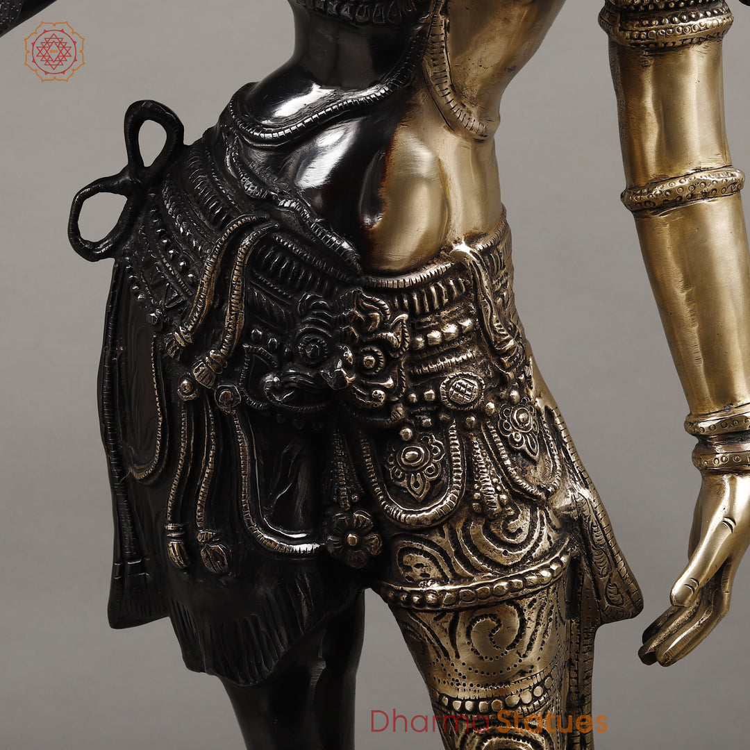 Brass Ardhanarishwara Standing, Shiv and Parvati as One, Black Patina & Gold Finish, 40"