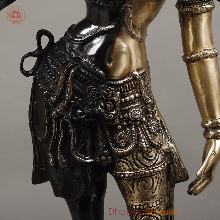 Brass Ardhanarishwara Standing, Shiv and Parvati as One, Black Patina & White Finish, 40"