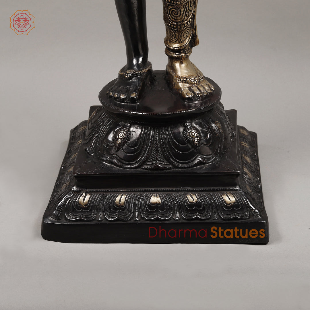 Brass Ardhanarishwara Standing, Shiv and Parvati as One, Black Patina & White Finish, 40"