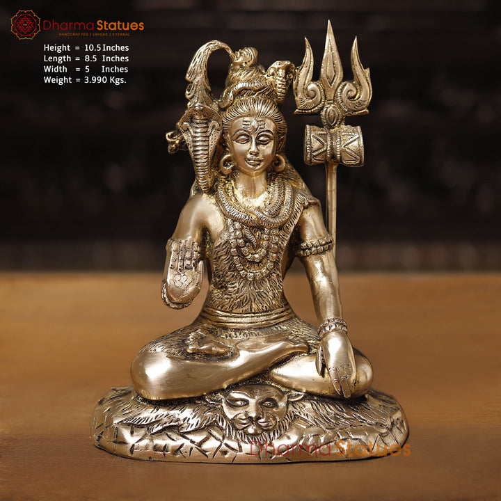 Brass Shiva Statue, Fine Golden Finish, 10.5"