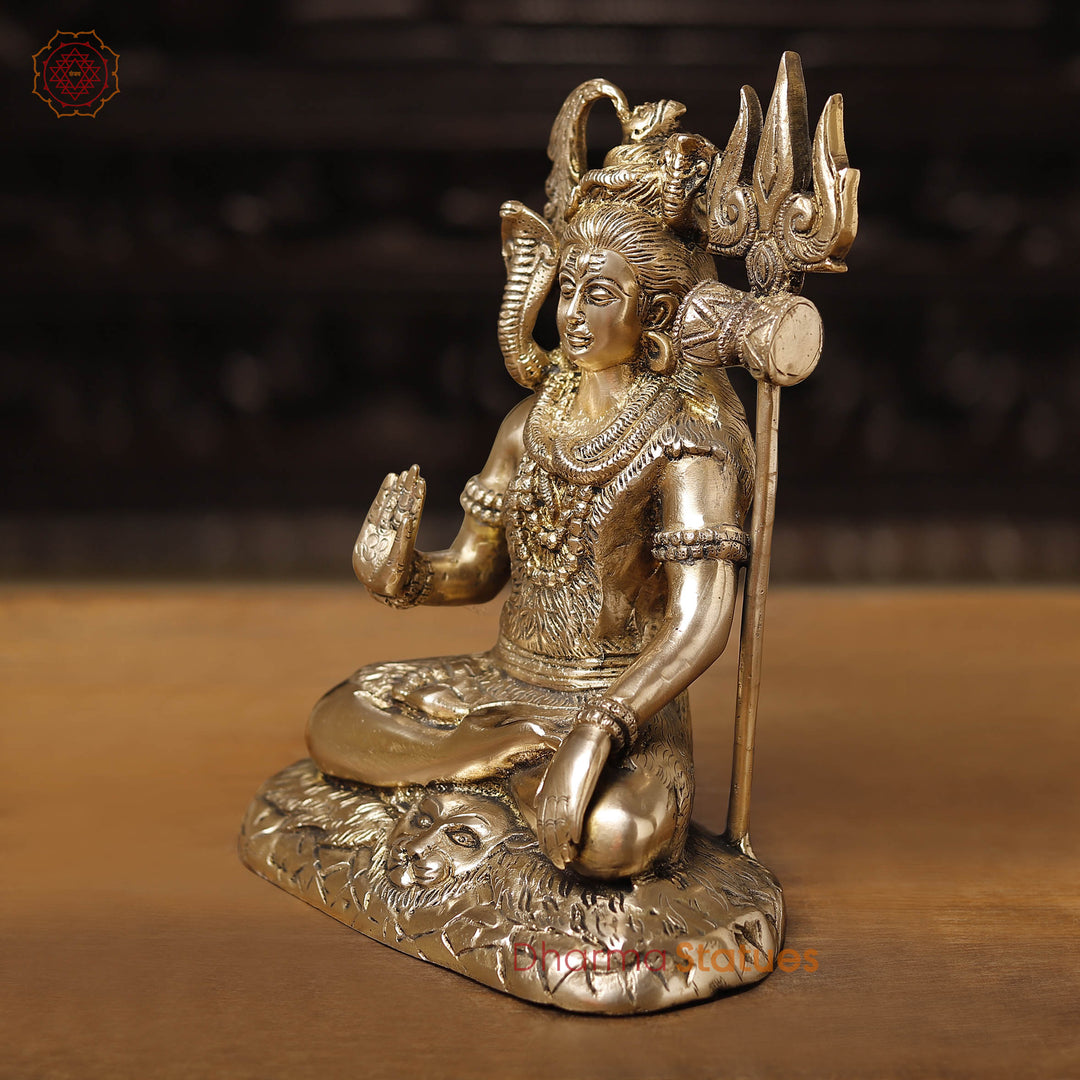 Brass Shiva Statue, Fine Golden Finish, 10.5"