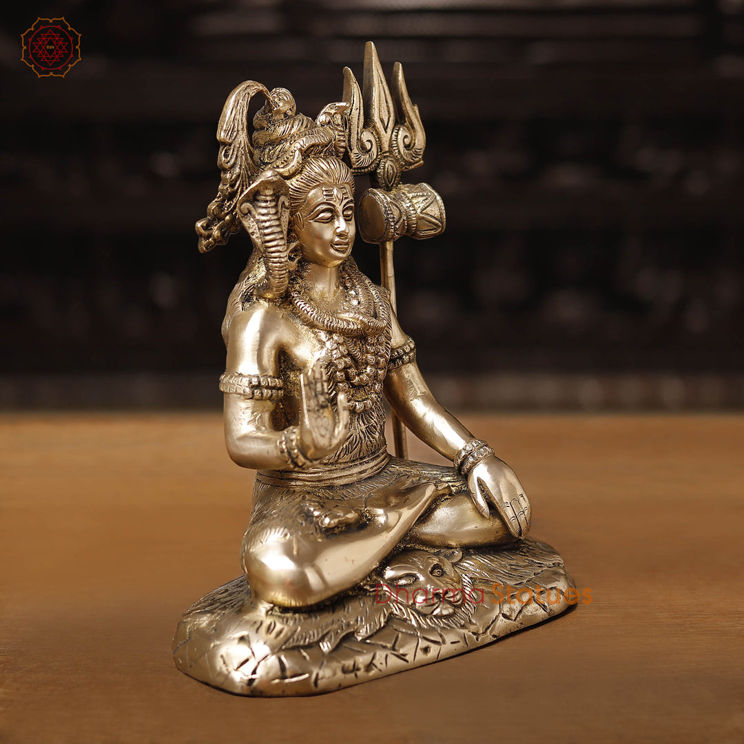 Brass Shiva Statue, Fine Golden Finish, 10.5"