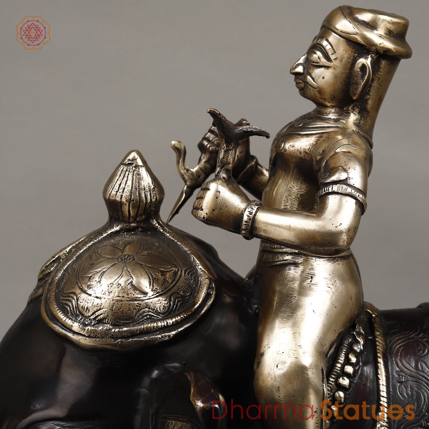 Brass Elephant with Rider, Black Patina & Golden Finish, 24"