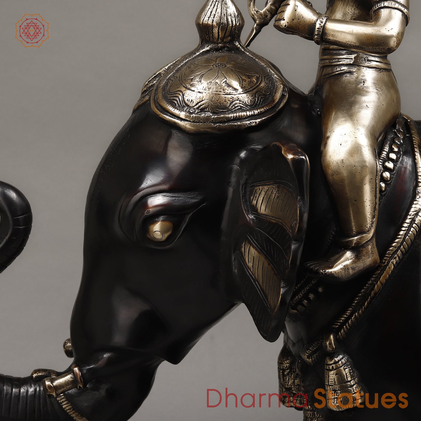 Brass Elephant with Rider, Black Patina & Golden Finish, 24"