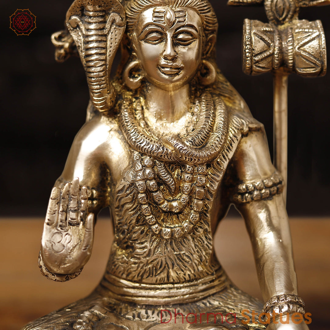 Brass Shiva Statue, Fine Golden Finish, 10.5"