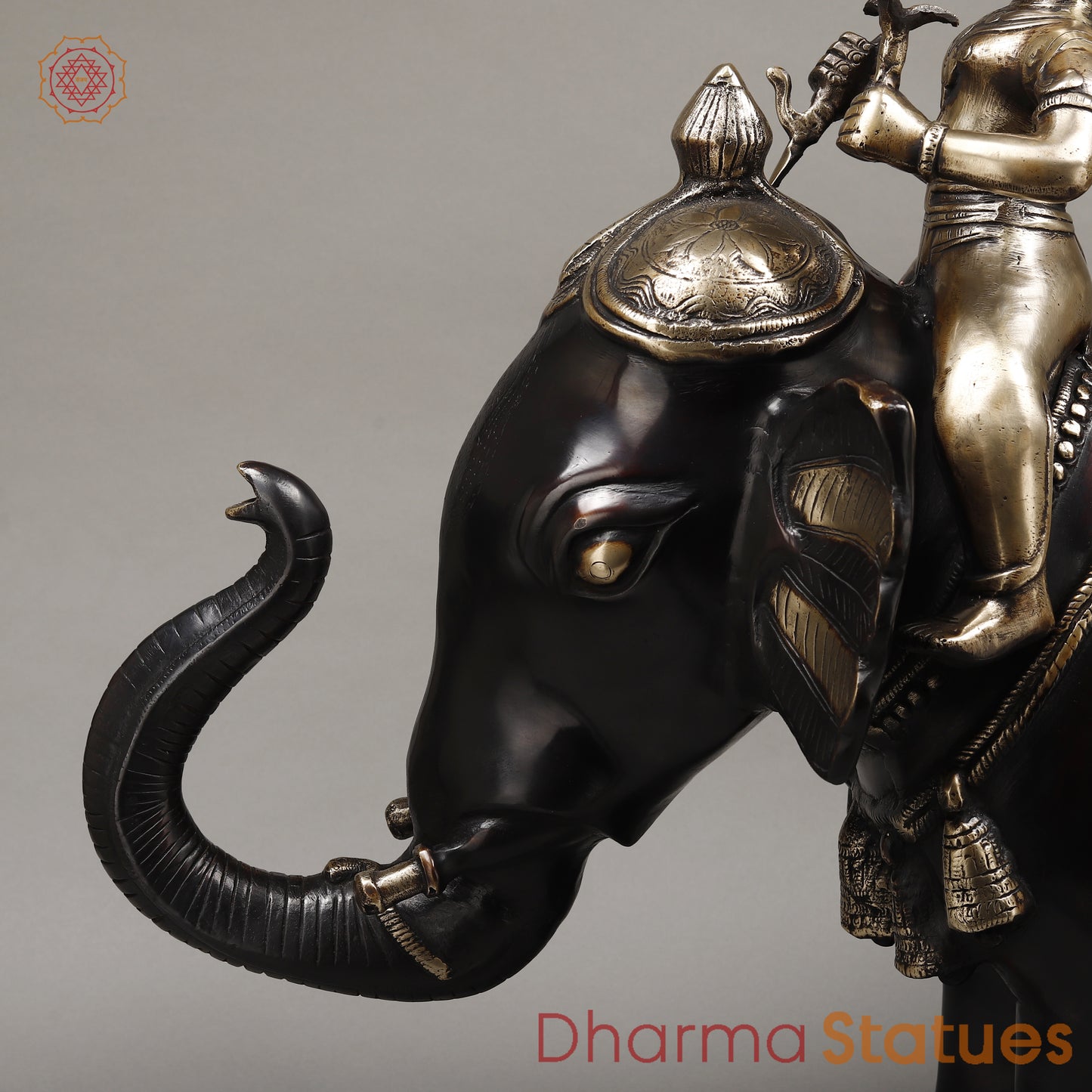 Brass Elephant with Rider, Black Patina & Golden Finish, 24"