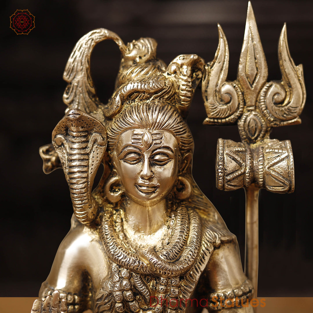 Brass Shiva Statue, Fine Golden Finish, 10.5"