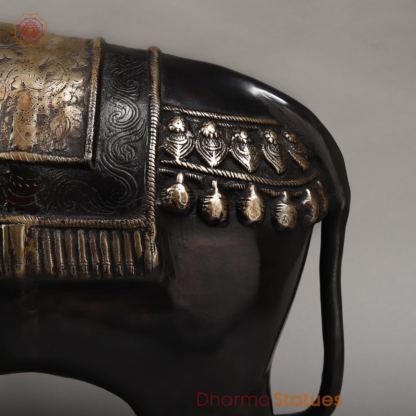 Brass Elephant with Rider, Black Patina & Golden Finish, 24"