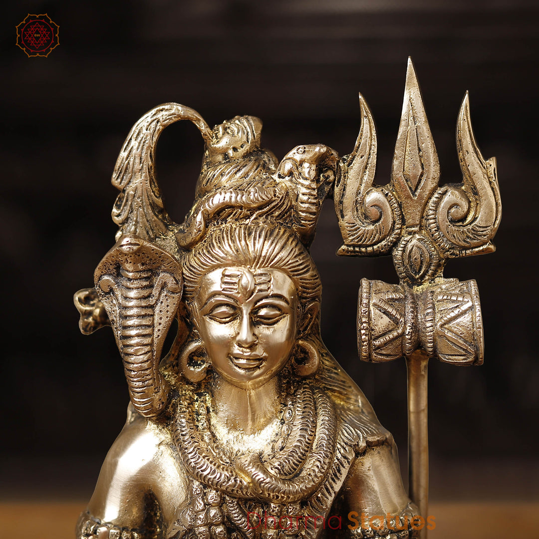 Brass Shiva Statue, Fine Golden Finish, 10.5"