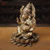 Brass Ganesh Sitting on Lotus Flower Smooth Finish, 11.5"