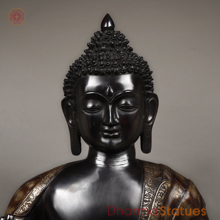 Brass Buddha seated in Blessing Posture, Black Patina & Copper Finish, 38"