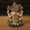 Brass Ganesh Sitting on Lotus Flower Smooth Finish, 11.5"