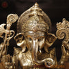 Brass Ganesh Sitting on Lotus Flower Smooth Finish, 11.5"