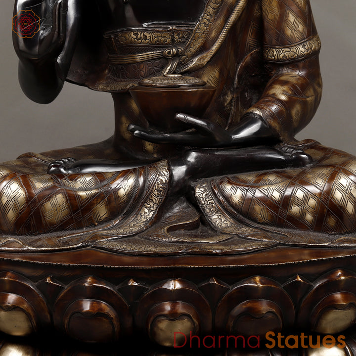 Brass Buddha seated in Blessing Posture, Black Patina & Copper Finish, 38"