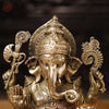 Brass Ganesh Sitting on Lotus Flower Smooth Finish, 11.5"