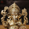 Brass Ganesh Sitting on Lotus Flower Smooth Finish, 11.5"