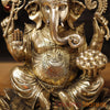 Brass Ganesh Sitting on Lotus Flower Smooth Finish, 11.5"