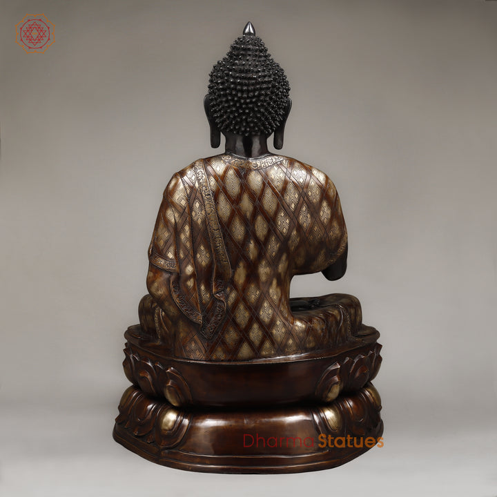 Brass Buddha seated in Blessing Posture, Black Patina & Copper Finish, 38"