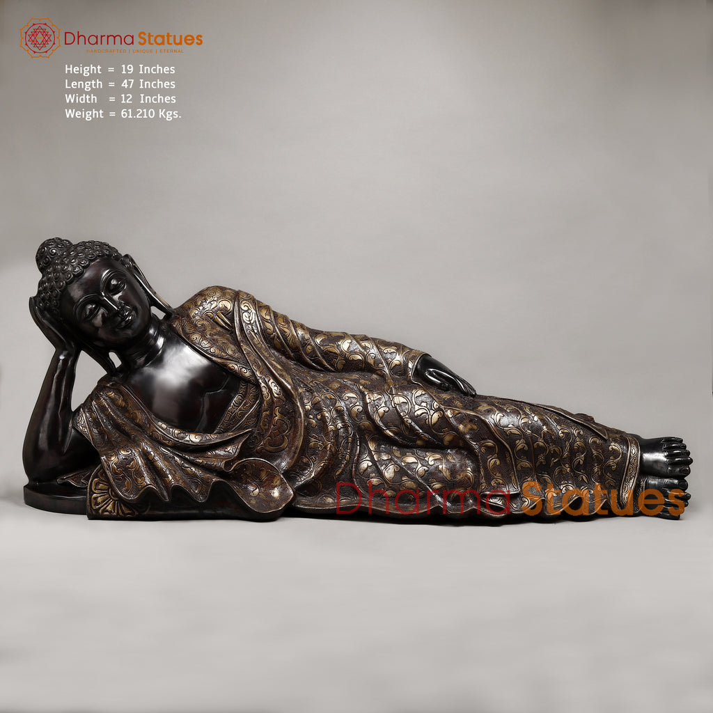 Brass Buddha Resting, Black Patina & Copper Finish 47"