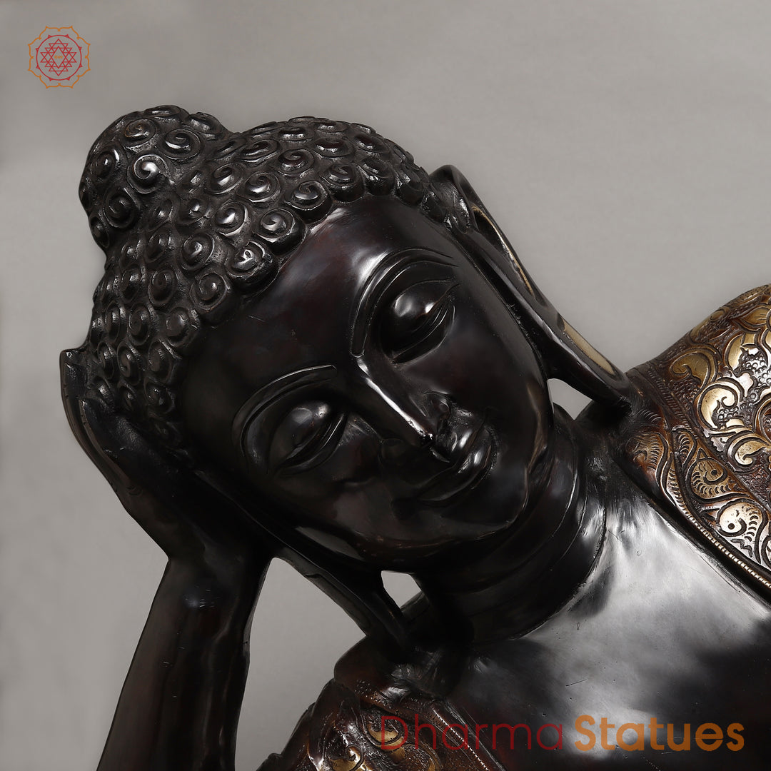 Brass Buddha Resting, Black Patina & Copper Finish 47"