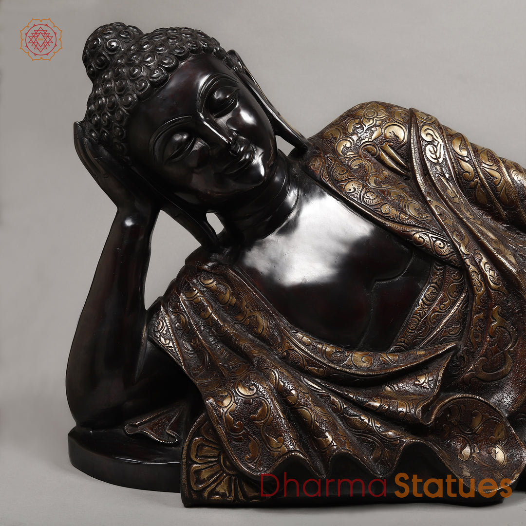 Brass Buddha Resting, Black Patina & Copper Finish 47"