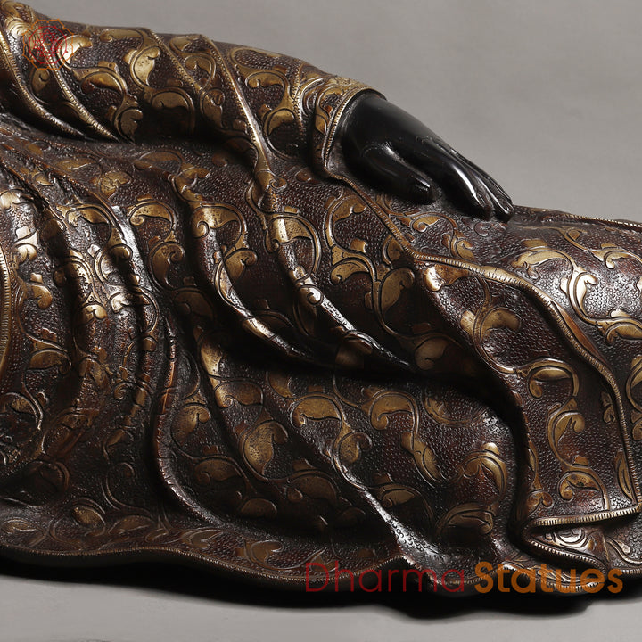 Brass Buddha Resting, Black Patina & Copper Finish 47"